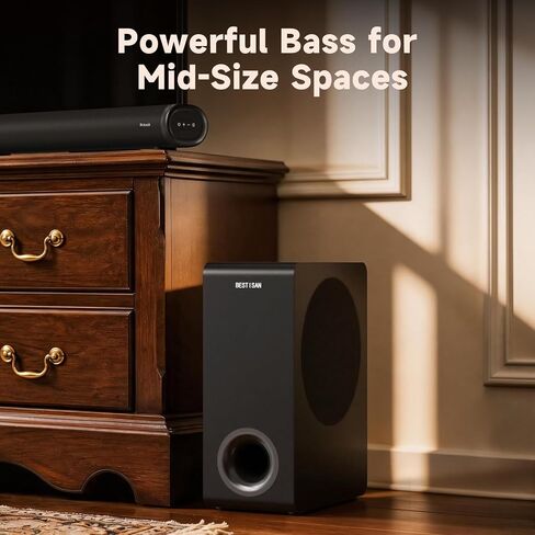 BESTISAN Basscore Powered Subwoofer, 8’’ Side-Firing 100W Sub, Class-D Amp, Subwoofers for Receiver/Home Theater System, Auto On/Off, RCA, LFE, AUX Input, High-Level Speaker Input & Output in Saudi Arabia