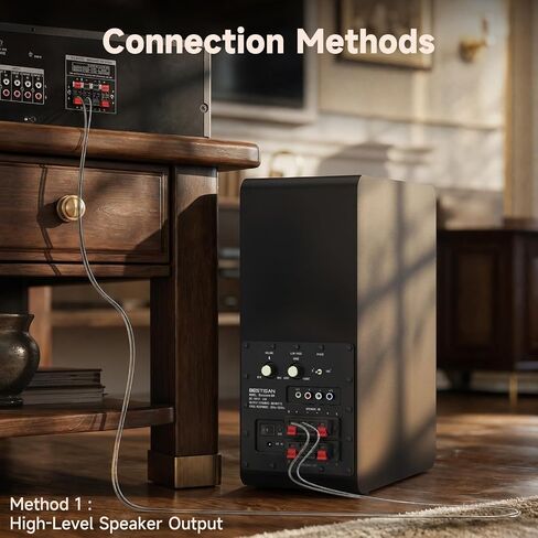 BESTISAN Basscore Powered Subwoofer, 8’’ Side-Firing 100W Sub, Class-D Amp, Subwoofers for Receiver/Home Theater System, Auto On/Off, RCA, LFE, AUX Input, High-Level Speaker Input & Output in Saudi Arabia