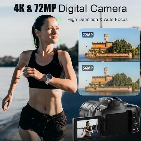 72MP 4K Digital Camera for Photography and Video, 12X Optical Zoom Bridge Camera with Macro, Flip Screen, WiFi, Auto Focus, 2 Batteries & 32GB TF Card – Ideal for Beginners & Vloggers in Saudi Arabia