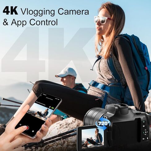 72MP 4K Digital Camera for Photography and Video, 12X Optical Zoom Bridge Camera with Macro, Flip Screen, WiFi, Auto Focus, 2 Batteries & 32GB TF Card – Ideal for Beginners & Vloggers in Saudi Arabia