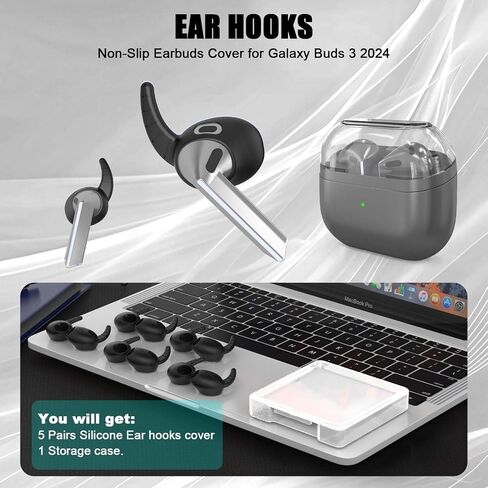 Ear Hooks for Galaxy Buds 3, WADVCU 5 Pairs Ear Hook Compatiable with Samsung Galaxy Buds 3 Silicone Accessories Anti-Slip Ear Covers Holder [Not Fit in The Charging Case](Black) in Saudi Arabia