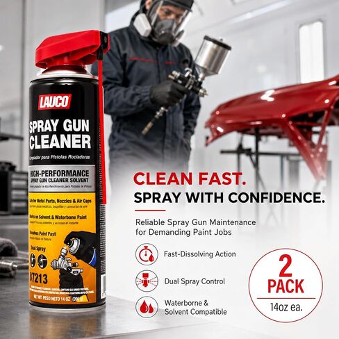 LAUCO Spray Gun Cleaner 14 oz, Pack of 2, High-Performance Paint Gun Cleaner Solvent, Fast Dissolving Aerosol for Waterborne & Solvent Paint, Dual Spray Precision Cleaner for Nozzles 87213 in Saudi Arabia