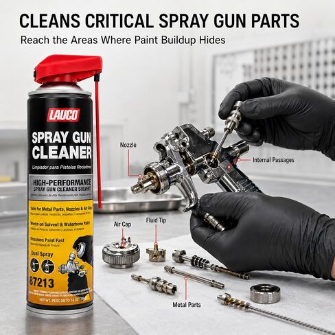 LAUCO Spray Gun Cleaner 14 oz, Pack of 2, High-Performance Paint Gun Cleaner Solvent, Fast Dissolving Aerosol for Waterborne & Solvent Paint, Dual Spray Precision Cleaner for Nozzles 87213 in Saudi Arabia