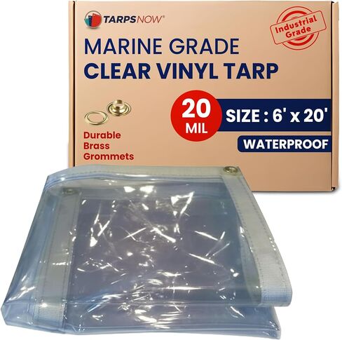 Tarps Now Marine Grade Clear Vinyl Tarp, (5' x 5') 20 Mil Heavy Duty Waterproof Clear Tarp for Patio, Porch Enclosure, Outdoor Winter Protection - 18 oz Transparent Tarpaulin in Saudi Arabia
