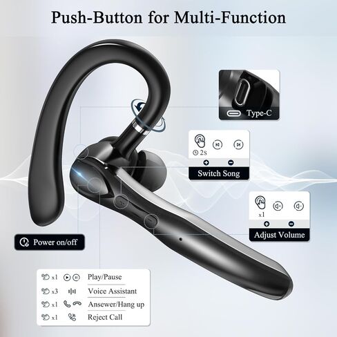 Sisism Bluetooth Headset, Wireless Headset with Mic for Work in Saudi Arabia