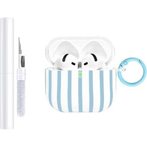 Compatible with AirPods 4 Case Cover 2024, Hard TPU Case with Cute Stripe Pattern for AirPods 4th Generation Case with Metal Keychain and Cleaning Kit for Girls Women (Hot Pink) in Saudi Arabia