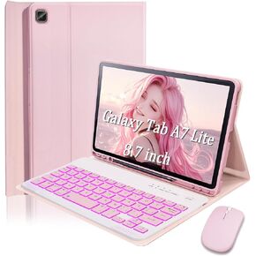 Keyboard Case for Samsung Galaxy Tab A7 Lite 8.7 inch (2021) ， 7-Color Backlighting, Detachable Bluetooth Wireless Keyboard and Mouse, Built-in Pen Slot, Lightweight and Portable - Black in Saudi Arabia