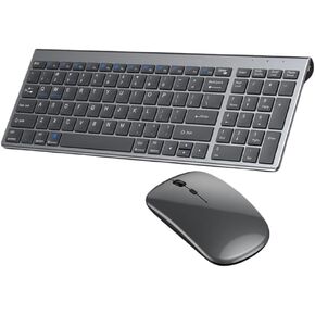 Wireless Keyboard Mouse Combo Rechargeable Full Size 5.0 & 2.4G Gray Compatible with Notebook Laptop in Saudi Arabia