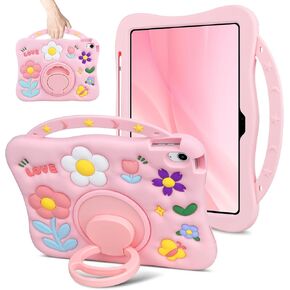 حافظة لجهاز iPad (A16) الجيل الحادي عشر مقاس 11 بوصة 2025 لجهاز iPad الجيل العاشر للأطفال والبنات مقاس 10.9 بوصة غطاء واقٍ مقاوم للصدمات من السيليكون الناعم مع حامل قلم رصاص ومقبض، وردي in Kuwait