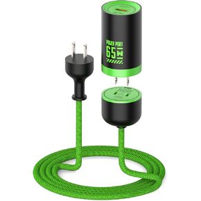 شاحن MFish 65W 3-Port GaN USB C مع سلك قابل للفصل بطول 5 أقدام، أخضر سايبر in Kuwait