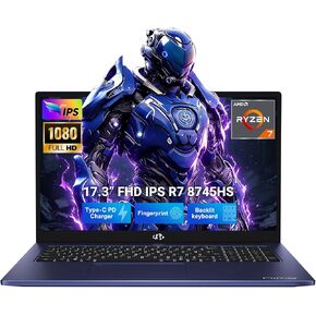 كمبيوتر محمول NIMO مقاس 17.3 بوصة مزود بتقنية الذكاء الاصطناعي، AMD R7-8745HS (حتى 4.9 جيجا هرتز Beat R9 7940HS) ذاكرة الوصول العشوائي 16 جيجا بايت 512 جيجا SSD 780M-Radeon، لوحة مفاتيح USB 4.0 بإضاءة خلفية FHD 100 وات من النوع C، تحرير الفيديو والألعاب ا in Kuwait