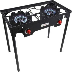 Gas One B-4545A Propane Double Burner Two Burner Camp Stove Outdoor High Pressure Propane 2 Burner Adjustable PSI Regulator and 4ft Hose With Removable Legs in Saudi Arabia
