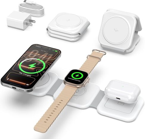 15W Magnetic Travel Charging Station, 3-in-1 Foldable MagSafe Charger in Saudi Arabia