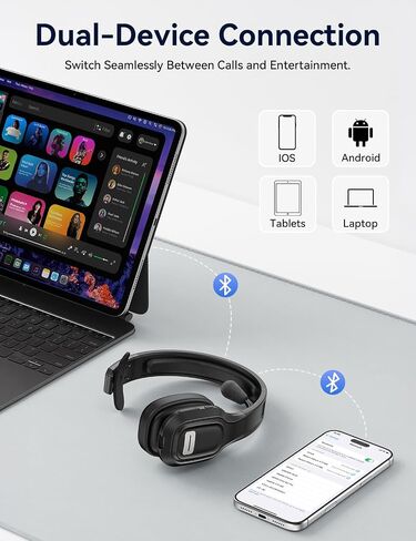 Bluetooth Headset with Mic, 60 Hours Talking Time Single-Ear Wireless Headset, ENC Noise Canceling, One-Touch Mute, Dual-Device Connection for Truck Driver, Office, Call Center, Phone/PC, Black in Saudi Arabia