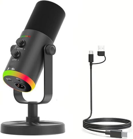 Cuifati USB Condenser Dynamic Microphone, Plug & Play with Touch Mute, Noise Reduction, Echo & Volume Controls, ENC Technology, 24bit/48KHz Samples, RGB Lighting, for Streaming, Gaming, (Black) in Saudi Arabia