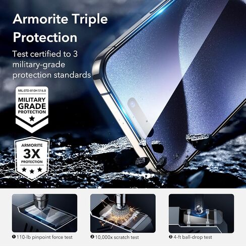 ESR 3+1 Pack for iPhone 15 Pro Max Screen Protector, [9H Hardness] [Military Grade Shatterproof] Full Coverage Ultra-tough Tempered Glass Film, Easy Installation Frame, 1 Set of Camera Lens Protector in Saudi Arabia