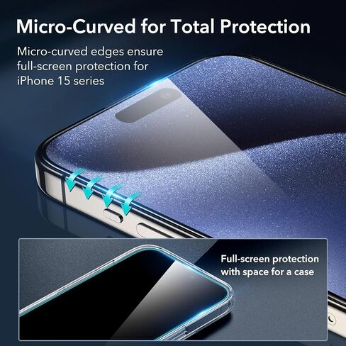 ESR 3+1 Pack for iPhone 15 Pro Max Screen Protector, [9H Hardness] [Military Grade Shatterproof] Full Coverage Ultra-tough Tempered Glass Film, Easy Installation Frame, 1 Set of Camera Lens Protector in Saudi Arabia