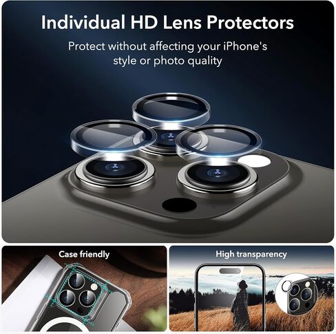ESR 3+1 Pack for iPhone 15 Pro Max Screen Protector, [9H Hardness] [Military Grade Shatterproof] Full Coverage Ultra-tough Tempered Glass Film, Easy Installation Frame, 1 Set of Camera Lens Protector in Saudi Arabia