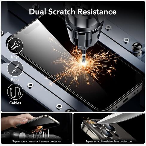 ESR 3+1 Pack for iPhone 15 Pro Max Screen Protector, [9H Hardness] [Military Grade Shatterproof] Full Coverage Ultra-tough Tempered Glass Film, Easy Installation Frame, 1 Set of Camera Lens Protector in Saudi Arabia
