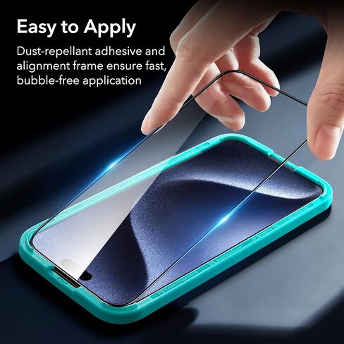 ESR 3+1 Pack for iPhone 15 Pro Max Screen Protector, [9H Hardness] [Military Grade Shatterproof] Full Coverage Ultra-tough Tempered Glass Film, Easy Installation Frame, 1 Set of Camera Lens Protector in Saudi Arabia