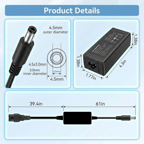 65W 4.5mm AC Adapter for Dell 14 15 16 Laptop DC15250 / DC15255 / DC16256 in Saudi Arabia