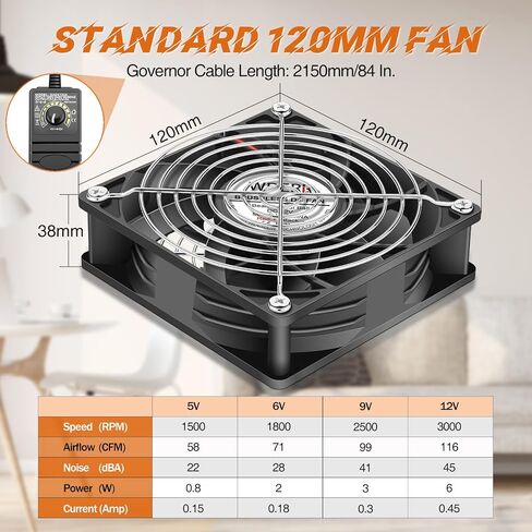 120mm x 38mm AC Powered Computer Cooling Fan with 110V-240V Variable Speed Controller for Reptile Terrarium, Greenhouse, Electronics Cabinet, DVR & PlayStation Ventilation in Saudi Arabia