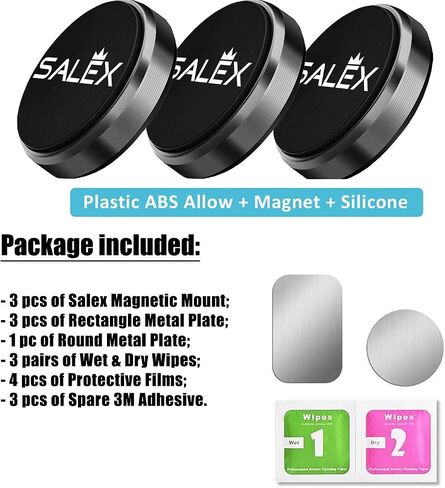 Magnetic Phone Mounts 3 Pack with 3M Adhesive. Black Flat Cell Phone Holder for Car Dashboard, Truck, Wall, Mirror, Table. Universal Low Profile Stick on Magnet Set for Tablet, Smartphone, Keys. in Saudi Arabia