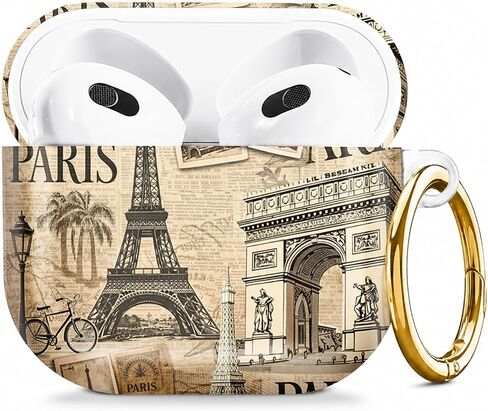 Compatible with AirPod 4 Case 2024, Cute Hard Plastic Protective Cover for Airpod 4th Generation Women, Shockproof Shell Skin with Gold Ring Keychain,Paris Eiffel Tower in Saudi Arabia