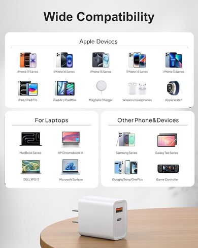 شاحن iPhone سريع الشحن بقدرة 45 وات، شاحن مزدوج لهاتف Android من النوع C in Kuwait