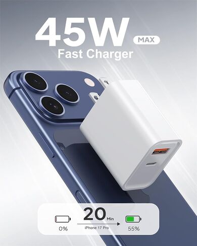 شاحن iPhone سريع الشحن بقدرة 45 وات، شاحن مزدوج لهاتف Android من النوع C in Kuwait