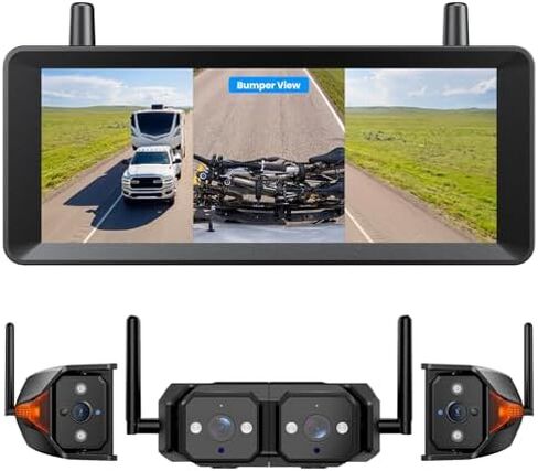 AUTO-VOX Wireless RV Backup Camera Bundle: Dual Lens Rear Camera with Side View Cameras, 7.2" HD Monitor, Triple Split View, IR Night Vision, DVR Ready for RV, Trailer, Motorhome, Camper in Saudi Arabia
