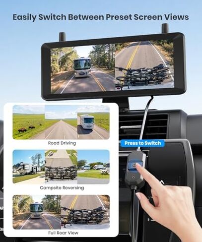 AUTO-VOX Wireless RV Backup Camera Bundle: Dual Lens Rear Camera with Side View Cameras, 7.2" HD Monitor, Triple Split View, IR Night Vision, DVR Ready for RV, Trailer, Motorhome, Camper in Saudi Arabia