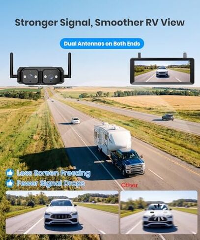 AUTO-VOX Wireless RV Backup Camera Bundle: Dual Lens Rear Camera with Side View Cameras, 7.2" HD Monitor, Triple Split View, IR Night Vision, DVR Ready for RV, Trailer, Motorhome, Camper in Saudi Arabia