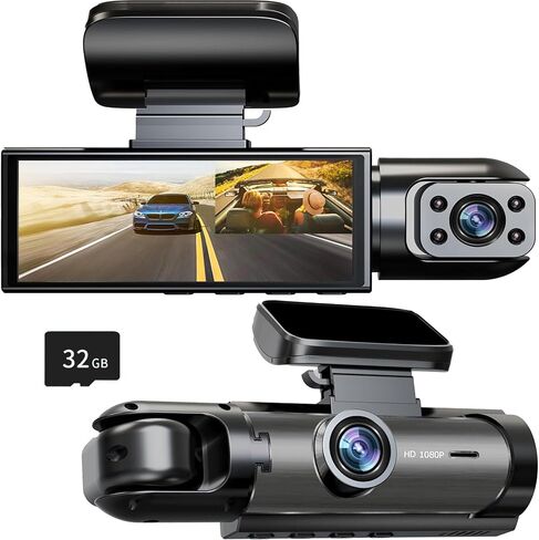 Dash Cam Front and Inside, 1296P Dual DashCams for Car, 3.16 Inch IPS Screen Driving Recorder with IR Night Vision, Loop Recording, Wide Angle Lens, 24H Parking Traffic Recorder with 32GB TF Card in Saudi Arabia