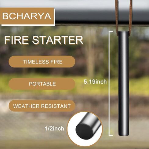 BCHARYA Fire Starter Survival Tool, Ferro Rod Kit with Leather Neck Lanyard and Multi-Tool Striker, Flint and Steel Survival Igniter with Tinder Rope and Tab for Camping, Hiking and Emergency in Saudi Arabia