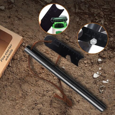 BCHARYA Fire Starter Survival Tool, Ferro Rod Kit with Leather Neck Lanyard and Multi-Tool Striker, Flint and Steel Survival Igniter with Tinder Rope and Tab for Camping, Hiking and Emergency in Saudi Arabia