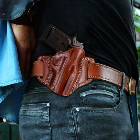 Masc Premium The Ultimate Leather OWB Pancake Holster Open Top Fit P938 9mm 3-inch. Right Hand Draw, Brown Color #1098# in Saudi Arabia