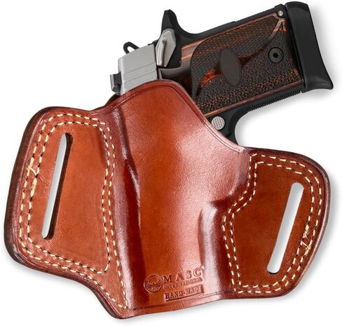 Masc Premium The Ultimate Leather OWB Pancake Holster Open Top Fit P938 9mm 3-inch. Right Hand Draw, Brown Color #1098# in Saudi Arabia