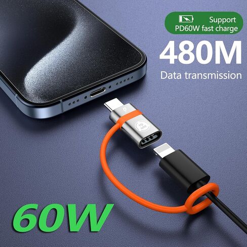 USB C to Li-gh-tning Adapter, PD60W Fast Charging and Data Transfer, USB C Plug to IP Female Adapter, Compatible with 17/17 Plus/17 Pro Max Phones, Does not Support Headphone and OTG Functions in Saudi Arabia