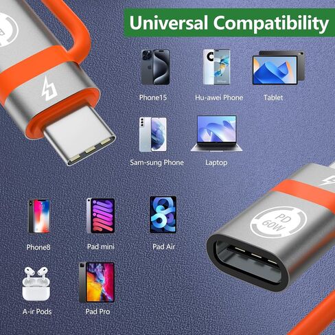 USB C to Li-gh-tning Adapter, PD60W Fast Charging and Data Transfer, USB C Plug to IP Female Adapter, Compatible with 17/17 Plus/17 Pro Max Phones, Does not Support Headphone and OTG Functions in Saudi Arabia