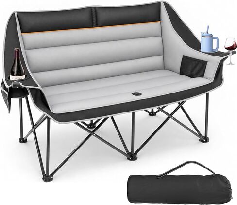 Suteck Double Camping Chair, 660lbs Oversized Camping Couch w/Independent Seats, Folding Camping Loveseat w/2 Cup & Wine Glass Holders, 1200D Oxford, Side Pocket & Carry Bag, for Camping, Lawn, Patio in Saudi Arabia