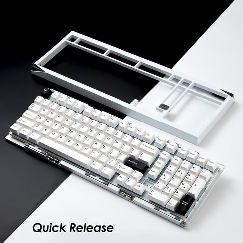 Akko Mineral 02 QMK/VIA لوحة مفاتيح ميكانيكية من الألومنيوم ثلاثية الأوضاع RGB قابلة للتبديل السريع، لوحة مفاتيح لاسلكية للألعاب، أسود على أبيض، مفتاح مرآة مُجهز مسبقًا in Kuwait