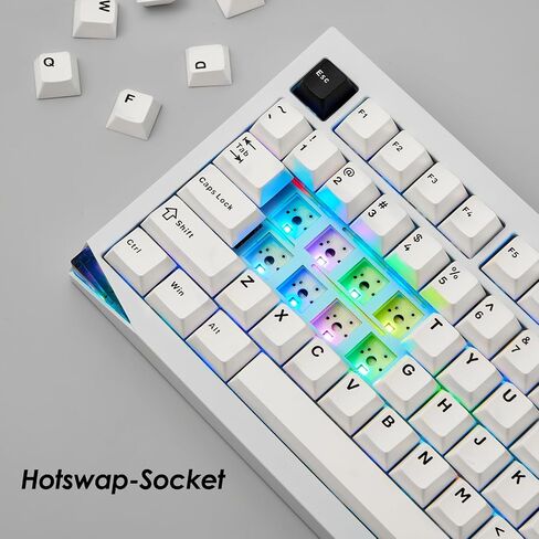 Akko Mineral 02 QMK/VIA لوحة مفاتيح ميكانيكية من الألومنيوم ثلاثية الأوضاع RGB قابلة للتبديل السريع، لوحة مفاتيح لاسلكية للألعاب، أسود على أبيض، مفتاح مرآة مُجهز مسبقًا in Kuwait