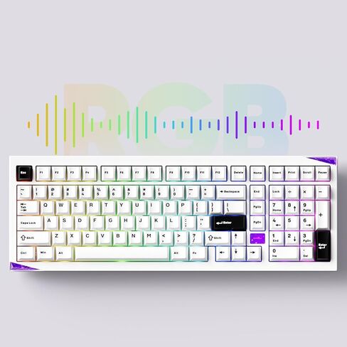 Akko Mineral 02 QMK/VIA لوحة مفاتيح ميكانيكية من الألومنيوم ثلاثية الأوضاع RGB قابلة للتبديل السريع، لوحة مفاتيح لاسلكية للألعاب، أسود على أبيض، مفتاح مرآة مُجهز مسبقًا in Kuwait