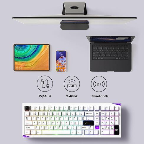 Akko Mineral 02 QMK/VIA لوحة مفاتيح ميكانيكية من الألومنيوم ثلاثية الأوضاع RGB قابلة للتبديل السريع، لوحة مفاتيح لاسلكية للألعاب، أسود على أبيض، مفتاح مرآة مُجهز مسبقًا in Kuwait