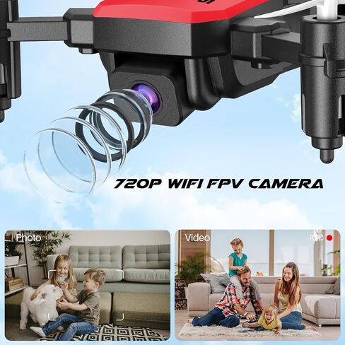 SIMREX Mini Drone with 720P Camera for Kids & Beginners - Foldable RC Quadcopter, Optical Flow Positioning, Altitude Hold, 3D Flip, 2 Batteries 20Min Flight, Safe & Easy Indoor Outdoor Flying Toy Gift, Red in Saudi Arabia