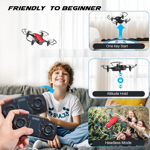 SIMREX Mini Drone with 720P Camera for Kids & Beginners - Foldable RC Quadcopter, Optical Flow Positioning, Altitude Hold, 3D Flip, 2 Batteries 20Min Flight, Safe & Easy Indoor Outdoor Flying Toy Gift, Red in Saudi Arabia