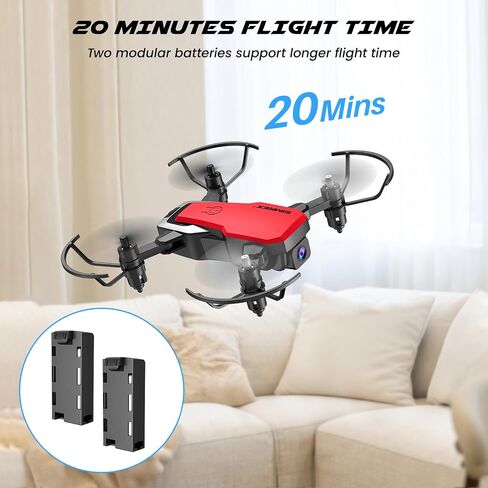 SIMREX Mini Drone with 720P Camera for Kids & Beginners - Foldable RC Quadcopter, Optical Flow Positioning, Altitude Hold, 3D Flip, 2 Batteries 20Min Flight, Safe & Easy Indoor Outdoor Flying Toy Gift, Red in Saudi Arabia