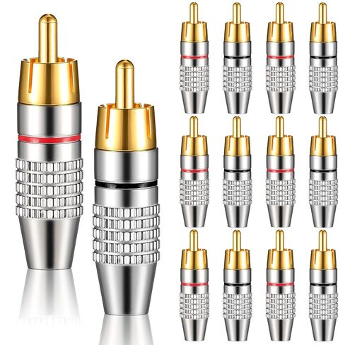 Skrfren 12 Pcs RCA‑Connector Gold Audio Video Cable Adapter Connector RCA‑Connector Male Plug Solder for Speaker Wire Wall Plate Home Theater Audio Video Receiver Amplifiers Sound Systems in Saudi Arabia