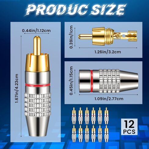 Skrfren 12 Pcs RCA‑Connector Gold Audio Video Cable Adapter Connector RCA‑Connector Male Plug Solder for Speaker Wire Wall Plate Home Theater Audio Video Receiver Amplifiers Sound Systems in Saudi Arabia